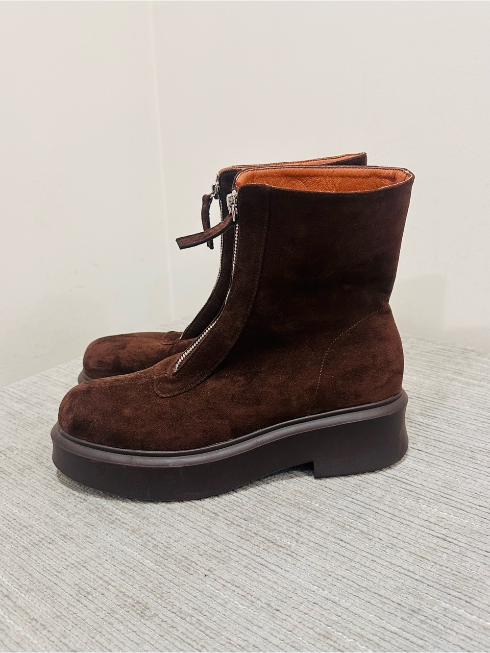Brown Suede Zip Front Platform Boots Insole 10" The Row Style US 8.5